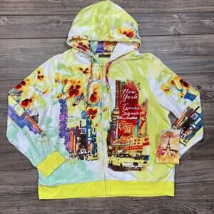 French Postcard New York Times Square Velour Zip Front Hoodie SZ 1X C101920